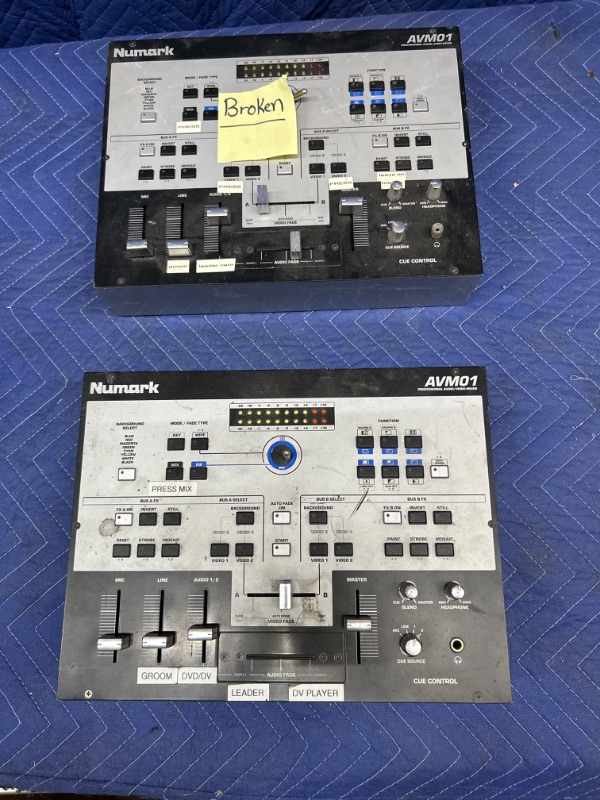 Photo 1 of Two Numark AVM01 Professional Audio/Video Mixers no power supplies untested unknown one says Broken on it 