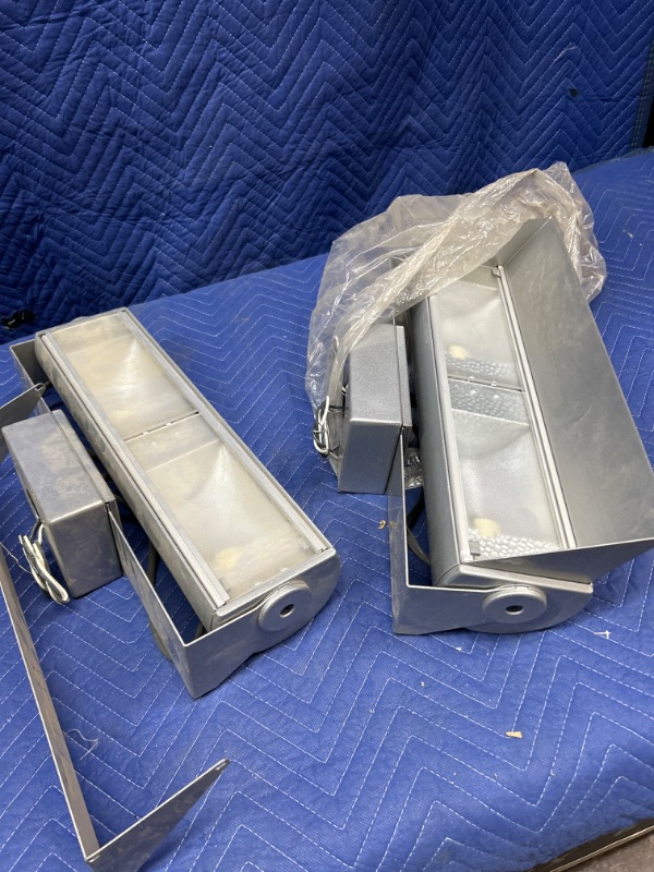 Photo 1 of 2 New no boxes Insight lighting silver  colored Taos 18" outdoor lights with hoods and built in ballasts  dusty from warehouse 