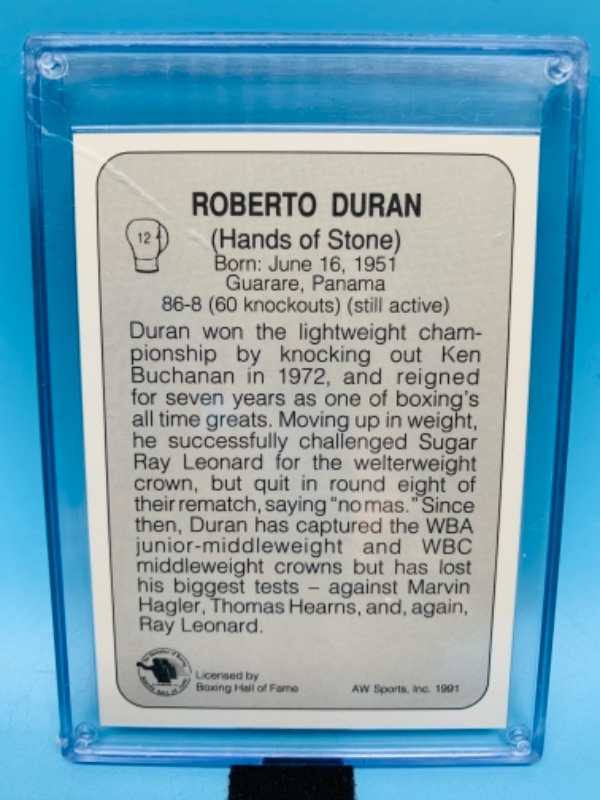 Photo 2 of 277714…AW sports 1991 Roberto Duran  card 12 in hard plastic case