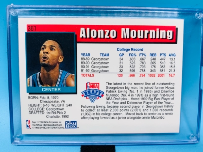 Photo 2 of 277719… skybox Alonzo mourning rookie card in hard plastic case 