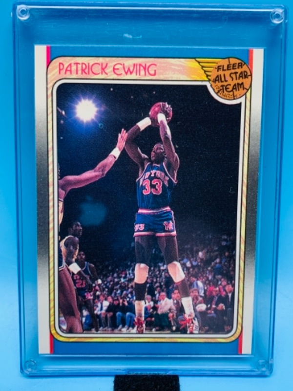 Photo 1 of 277720…fleer 1988 Patrick Ewing card 130 in hard plastic case