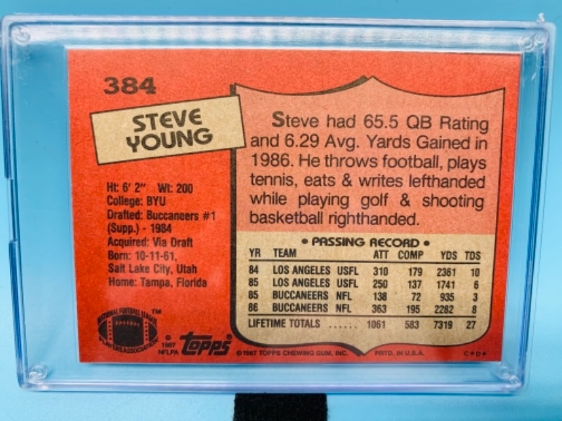Photo 1 of 277726… Topps 1987 Steve Young card 384 in hard plastic case