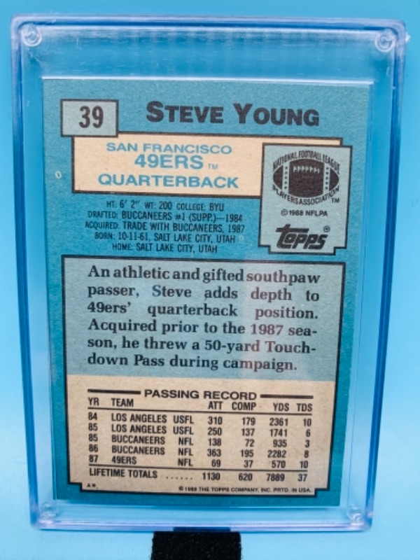 Photo 2 of 277727…topps 1988 Steve young card 39 in hard plastic case