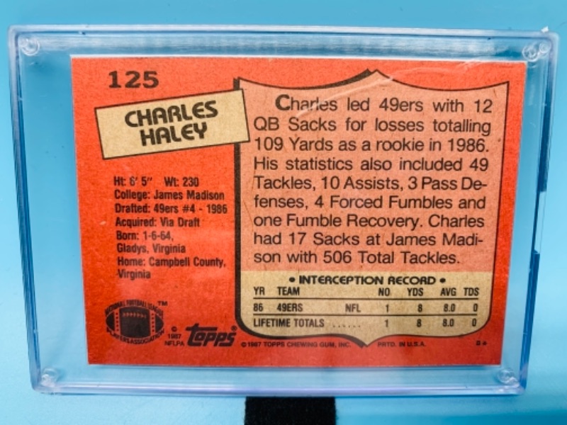 Photo 2 of 277728…topps 1987 Super rookie Charles Haley  card 125 in  hard plastic case