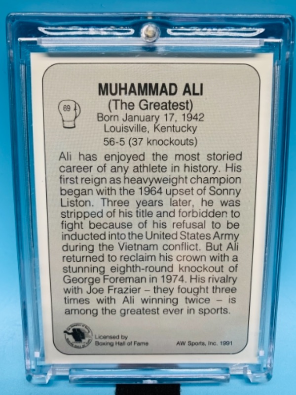 Photo 1 of 277730…AW 1991 Muhamed Ali card 69 in hard plastic case
