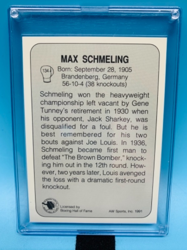 Photo 2 of 277733…AW sports 1991 max schmeling card 134 in hard plastic case