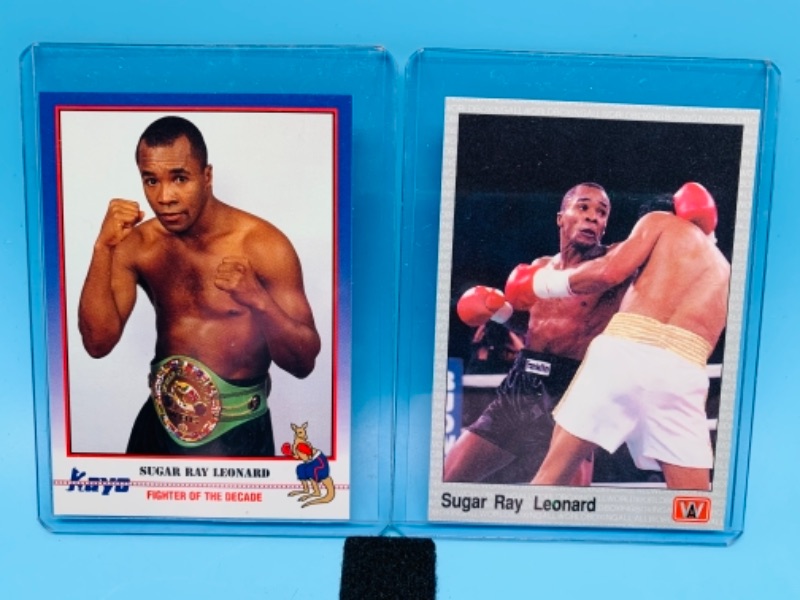 Photo 1 of 277734… two sugar Ray Leonard boxing trading cards in  hard plastic sleeves