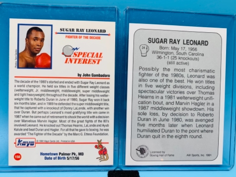 Photo 2 of 277734… two sugar Ray Leonard boxing trading cards in  hard plastic sleeves