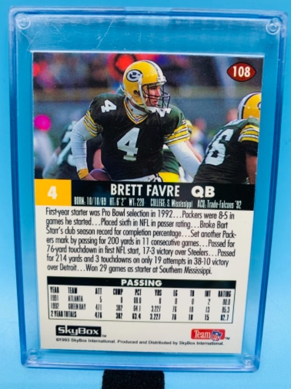 Photo 2 of 277736… skybox 1993 Brett Favre card 108 in hard plastic case