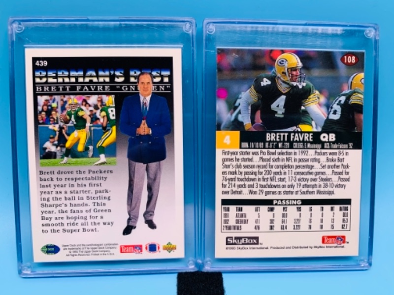 Photo 2 of 277744… two Brett Favre trading cards in  hard plastic cases