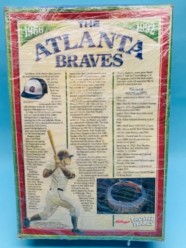 Photo 1 of 277790… vintage limited edition Kellogg’s frosted flakes Atlanta Braves sealed box of cereal- for display only not consumption 