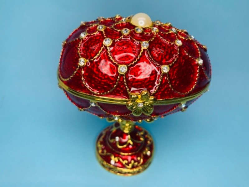 Photo 3 of 277802…4 inch impulse jeweled and crystal enamel hinged musical trinket box in box 