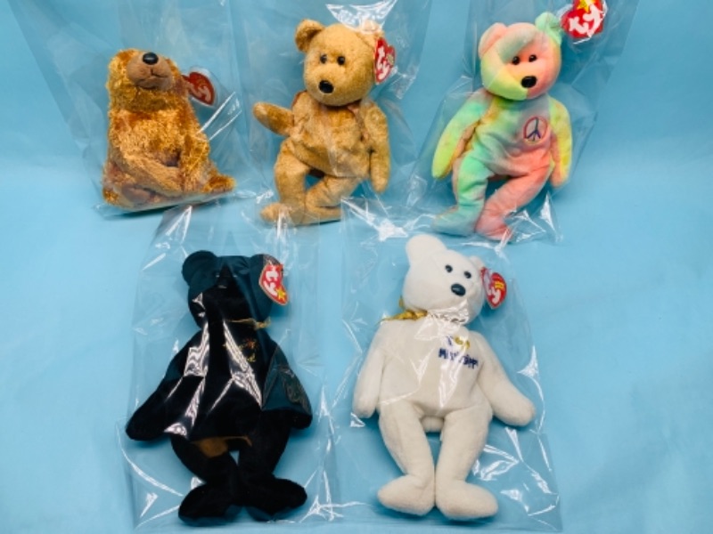 Photo 1 of 277818…5 ty beanie babies bears in plastic bags 