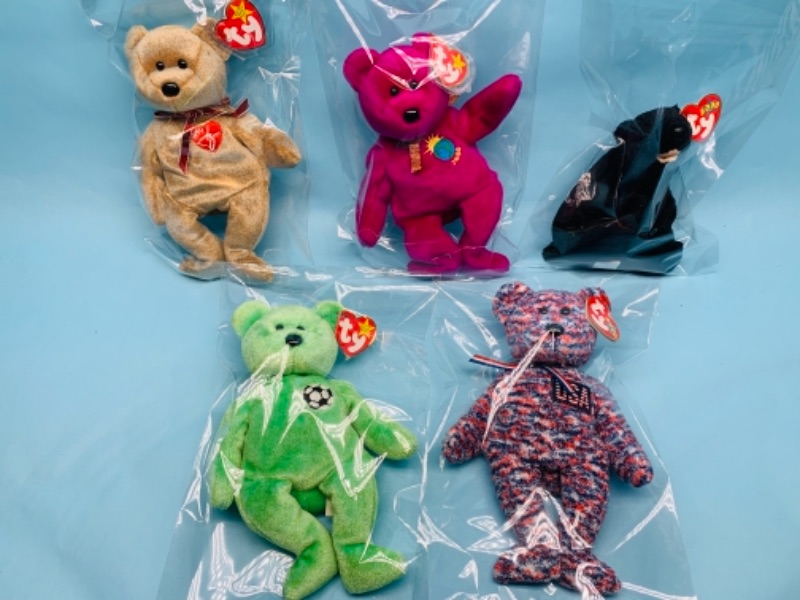 Photo 1 of 277819…5 ty beanie babies bears in plastic bags 