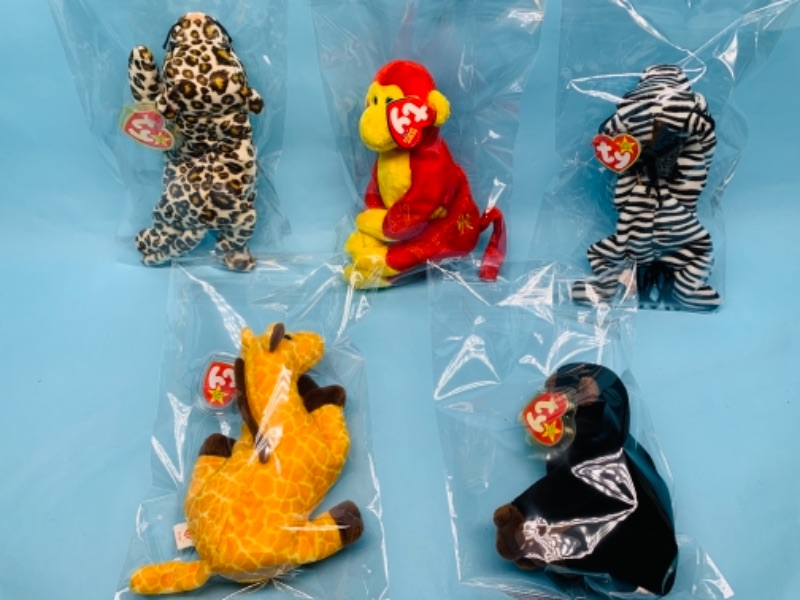 Photo 1 of 277832…5 ty beanie babies- zoo animals in plastic bags 