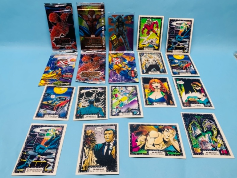 Photo 1 of 277933…2 sealed marvel recharge booster packs, 1991 hulk cards, x-men packs , and halo x-o manowar card