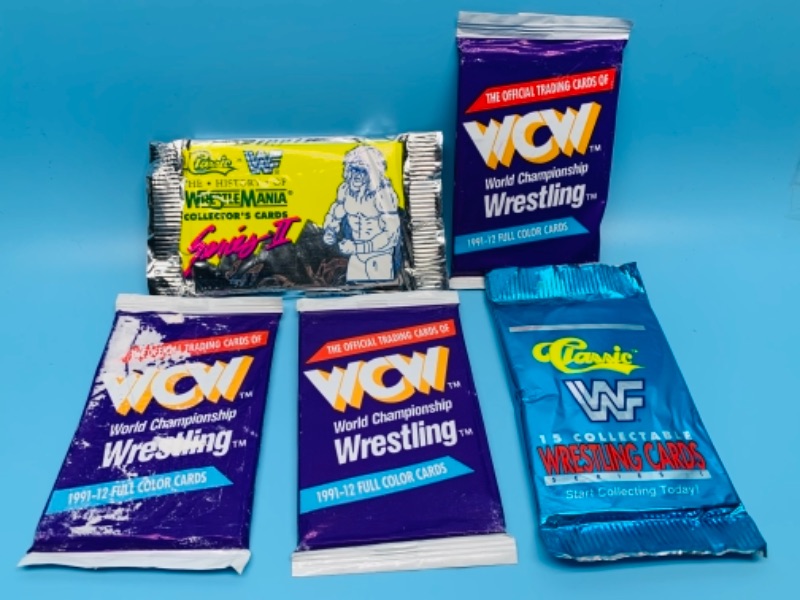 Photo 1 of 277939…5 sealed wrestling trading card packs 