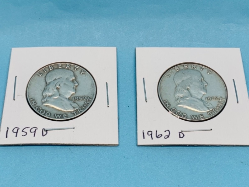 Photo 1 of 277943…2 circulated 90% silver Franklin half dollar coins 