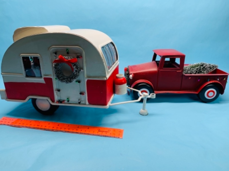 Photo 4 of 277964…2 piece tin Christmas retro truck and camper 