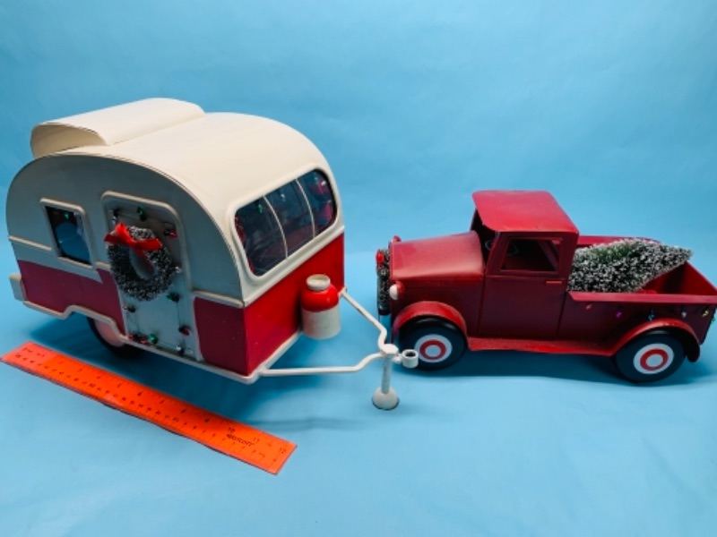 Photo 2 of 277964…2 piece tin Christmas retro truck and camper 