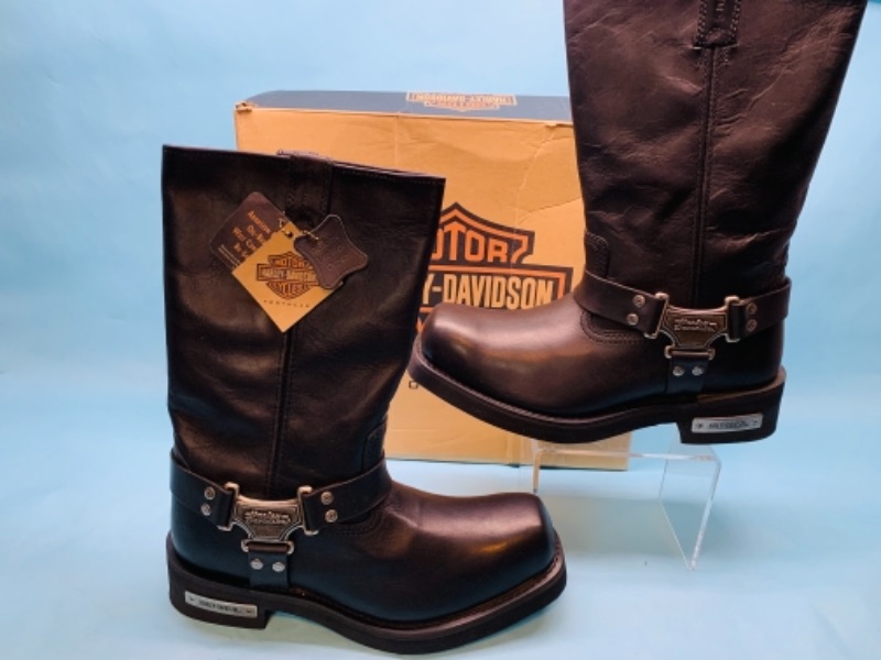 Photo 1 of 278032…men’s size 12 Harley Davidson black leather hi boots in box