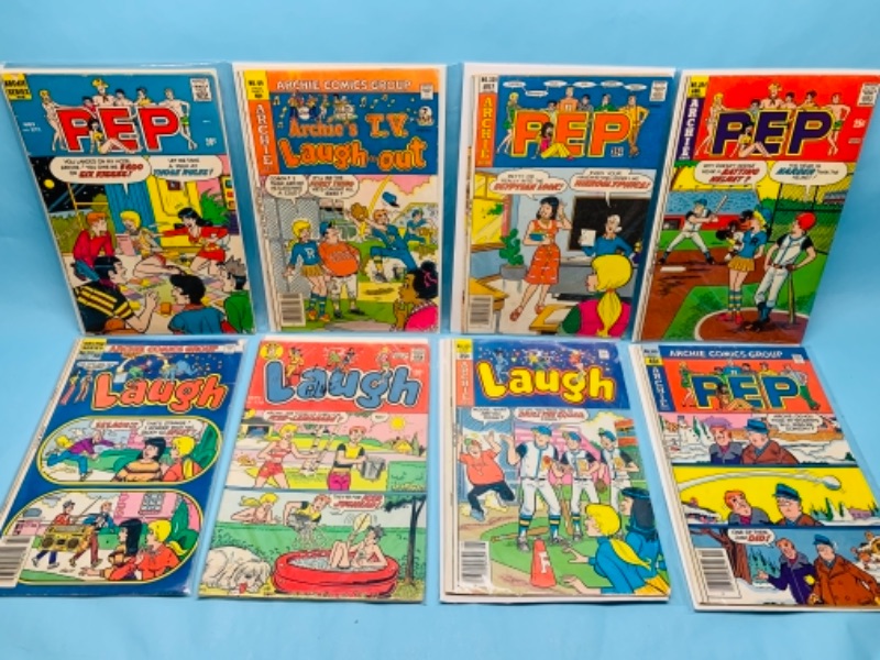 Photo 1 of 278034…8 vintage Archie pep and laugh comics in plastic sleeves- shows some wear from age 