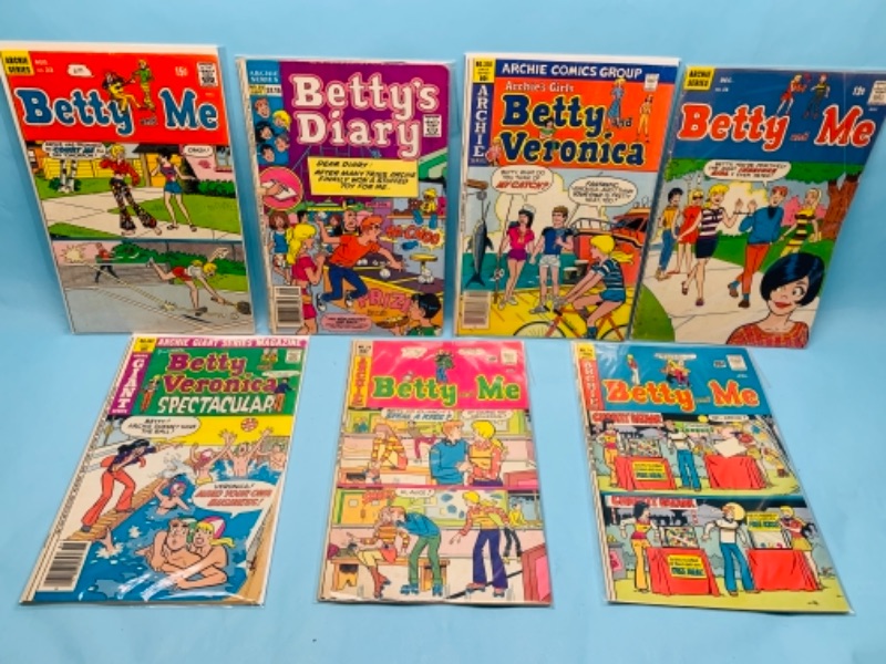 Photo 1 of 278035…7 vintage Archie Betty comics in plastic sleeves- shows some wear from age 