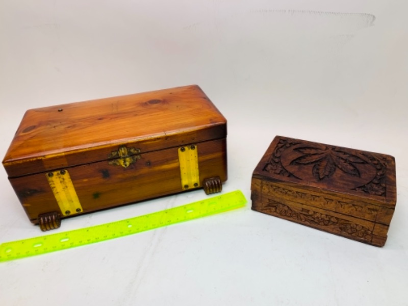 Photo 1 of 278045…2 vintage rustic wood boxes- small one has secret sliding lock - large one shows wear from age 