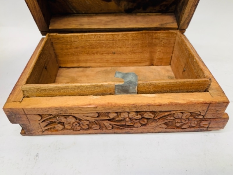 Photo 6 of 278045…2 vintage rustic wood boxes- small one has secret sliding lock - large one shows wear from age 