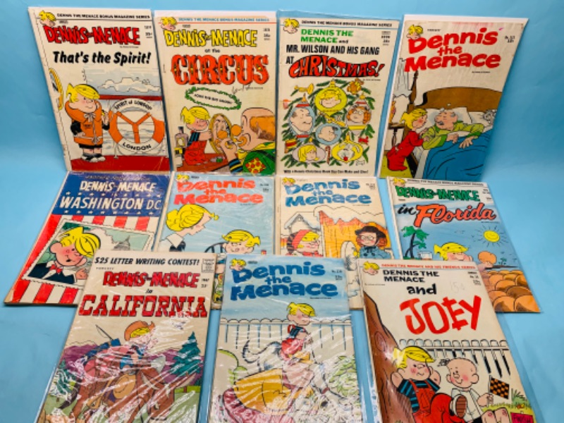 Photo 1 of 278061…11 vintage Dennis the Menace comics in sleeves shows wear  from age - tares and bends