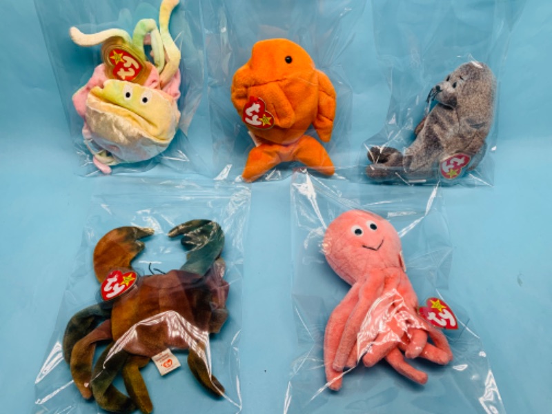 Photo 1 of 278077…5 ty beanie babies in plastic bags- water animals 