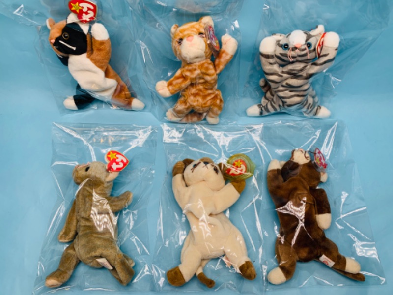 Photo 1 of 278079…6 ty beanie babies in plastic bags- cats