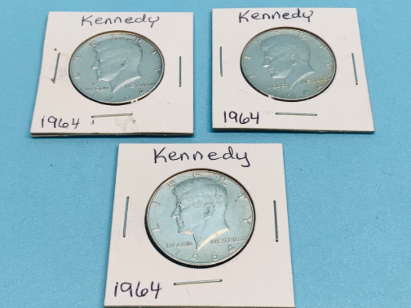 Photo 1 of 278101…3 circulated 90% silver Kennedy half dollar coins 
