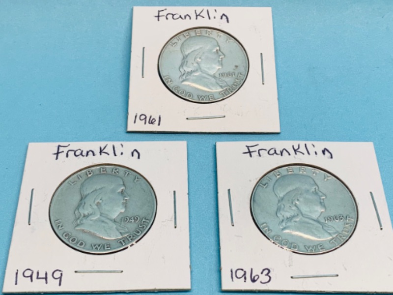 Photo 1 of 278102…3 circulated 90% silver Franklin half dollar coins 