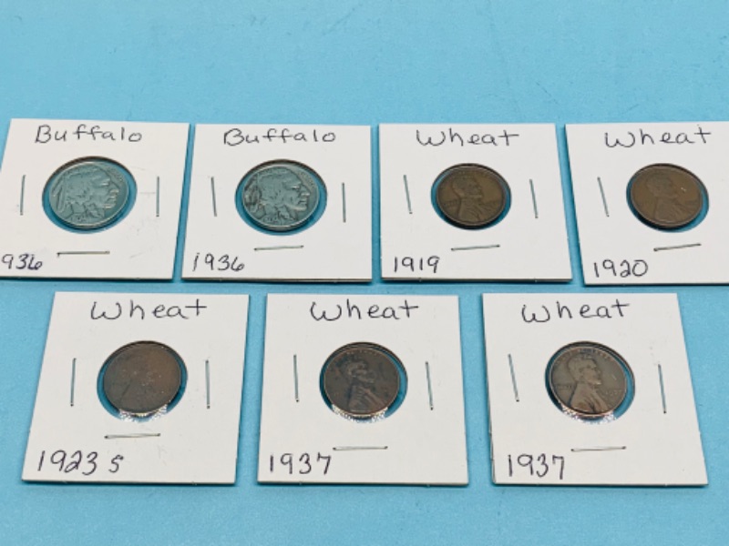 Photo 1 of 278105…circulated old wheat pennies and 2 Buffalo nickels 