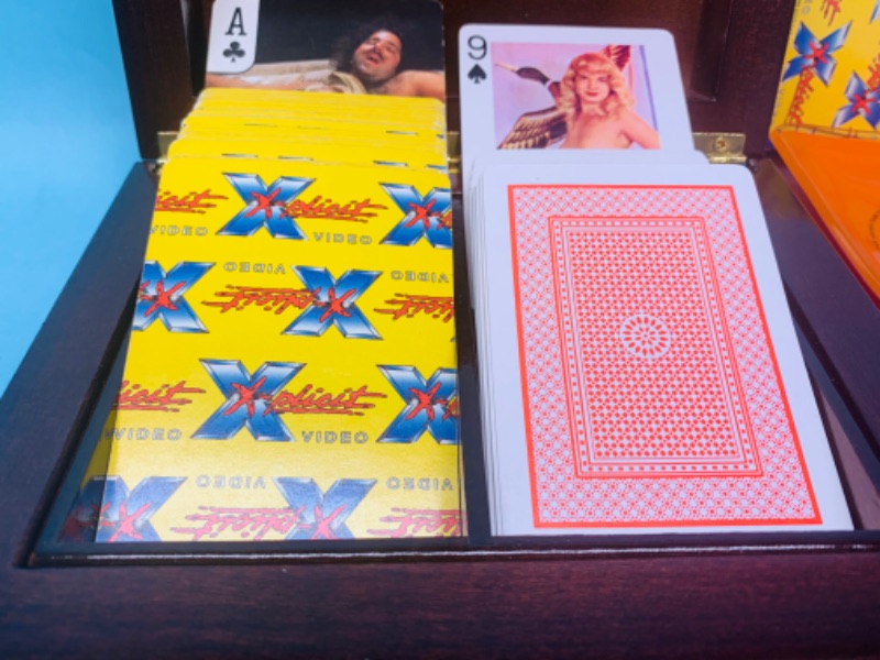 Photo 5 of 278130…adults only- vintage nude and explicit video x rated playing cards in wood case and two playboy ashtrays 