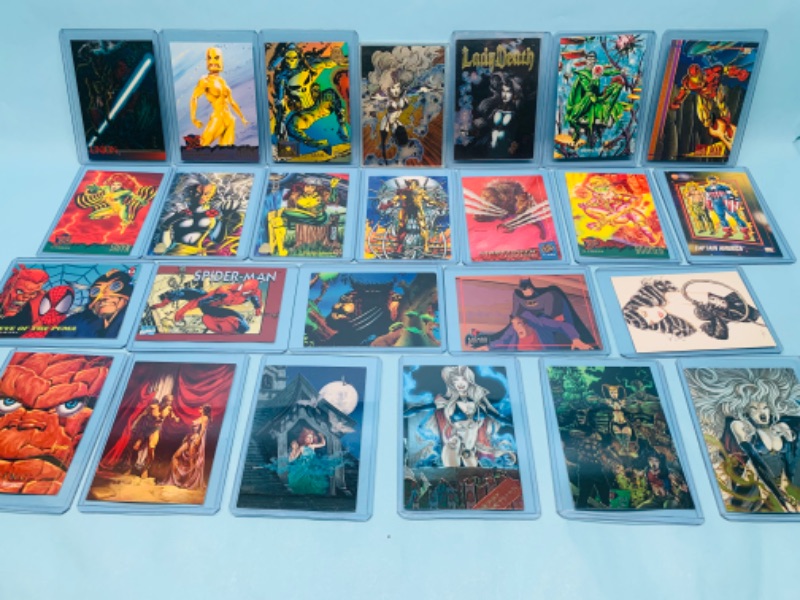 Photo 1 of 278134…25 older marvel, lady death, DC, and chromium comic trading cards in hard plastic sleeves 