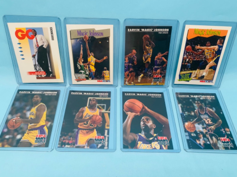 Photo 1 of 278136…8 magic Johnson trading cards in hard plastic sleeves 