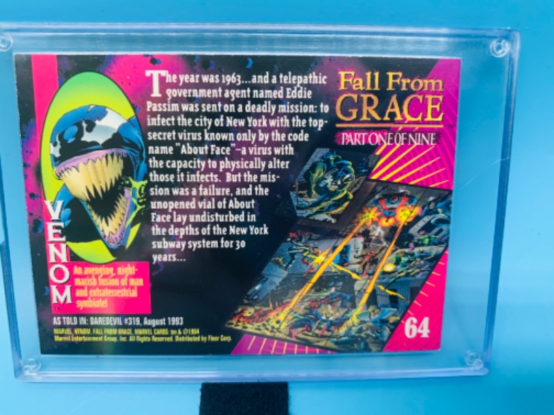 Photo 1 of 278143…1994 marvel venom fall from grace card 64 in hard plastic case 
