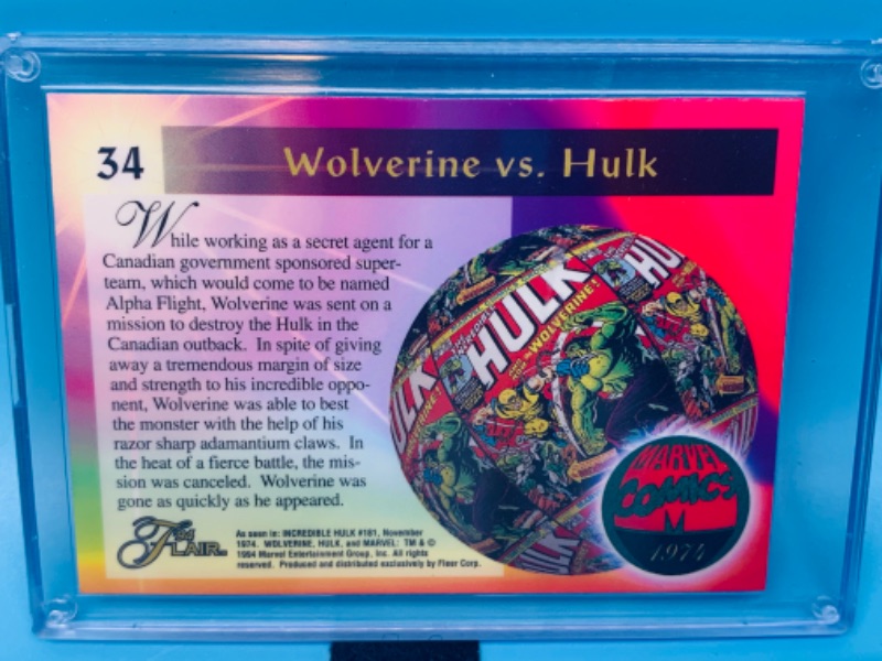 Photo 2 of 278155…1994 flair Wolverine vs.  hulk card 34 in  hard plastic case