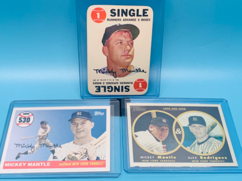 Photo 1 of 278156…three vintage Mickey Mantle  trading cards in har plastic sleeves 