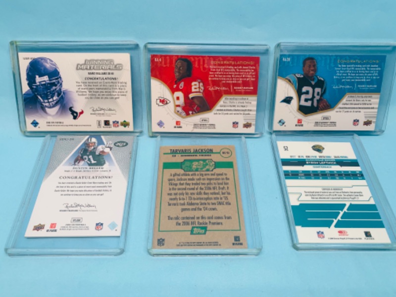 Photo 2 of 278158…6 jersey relic football trading cards in hard plastic sleeves 