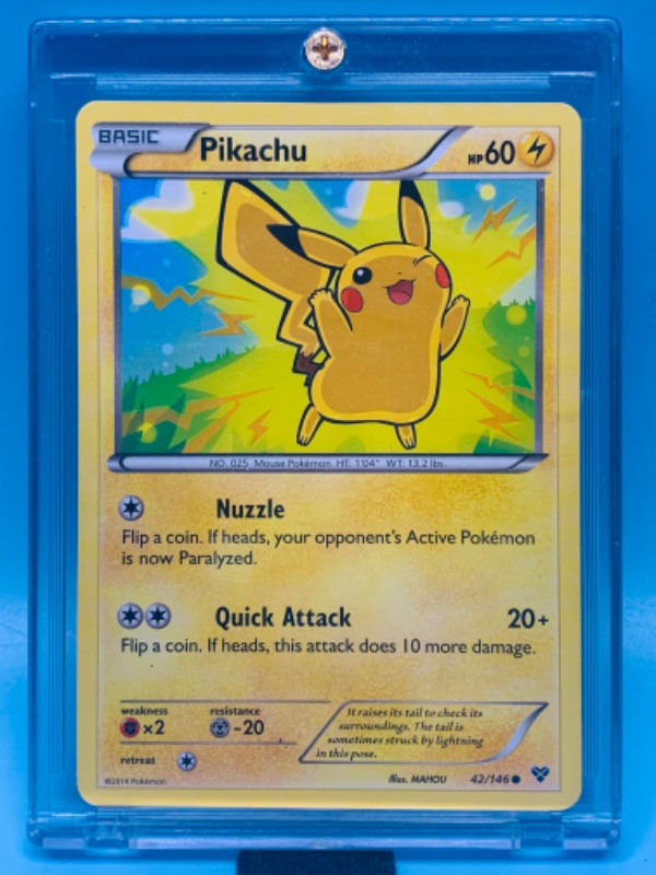 Photo 1 of 278162…Pokémon pikachu 42/146 basic card in hard plastic case 