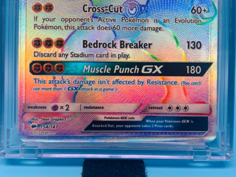 Photo 2 of 278165…rare-Pokémon machamp GX secret rainbow holo card 154/147 in hard plastic case 