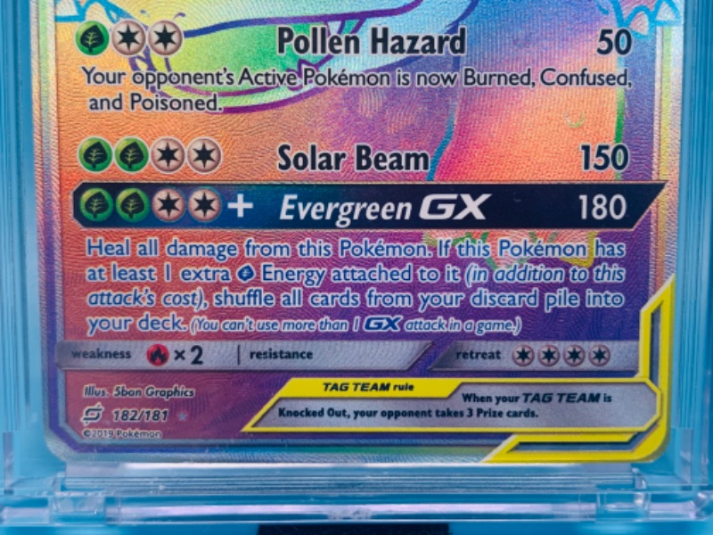 Photo 3 of 278166…rare -Pokémon celebi and venusaur GX secret rainbow holo card 182/181 in hard plastic case 