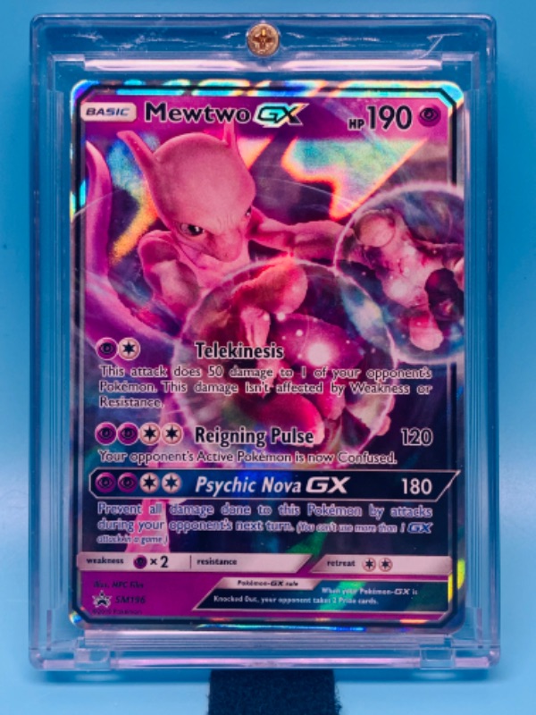 Photo 1 of 278168…Pokémon mewtwo GX holo card SM196 in hard plastic case 