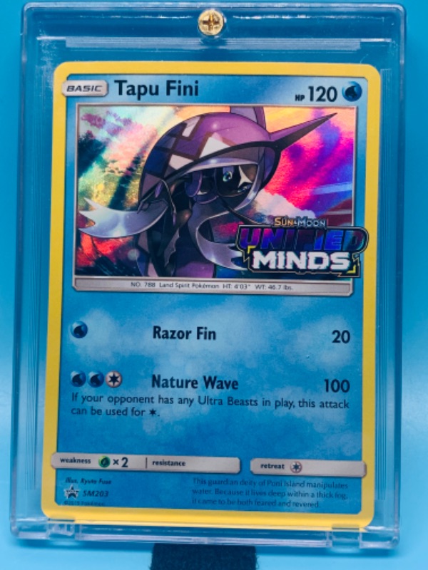 Photo 1 of 278172…Pokémon tapu fini unified minds holo card SM203 in har plastic case 