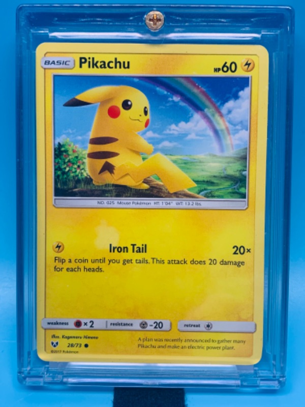 Photo 1 of 278179…Pokémon pikachu 28/73 basic card in hard plastic case 