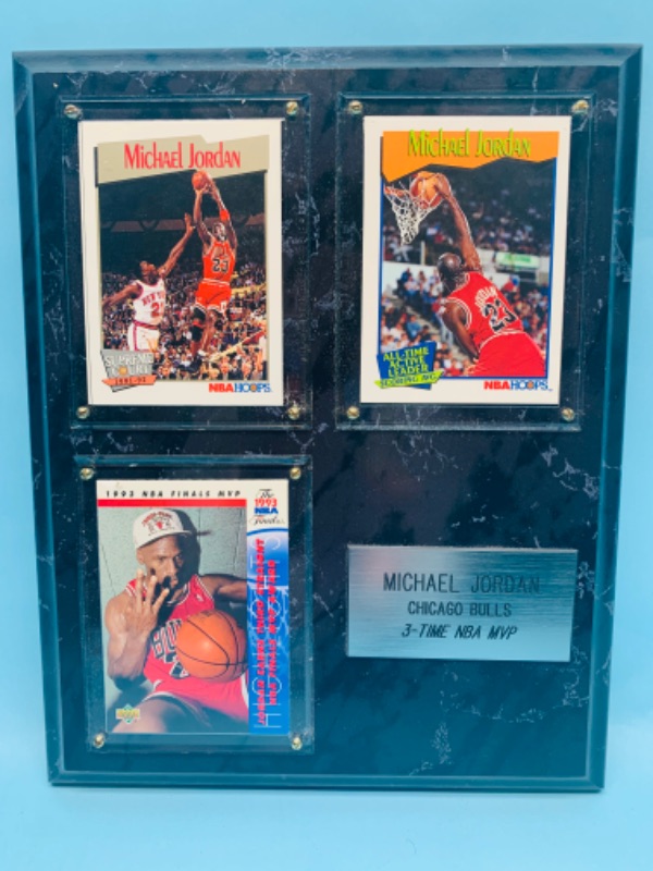 Photo 1 of 278192… Michael Jordan 3- time NBA MVP plaque with 3 trading cards 