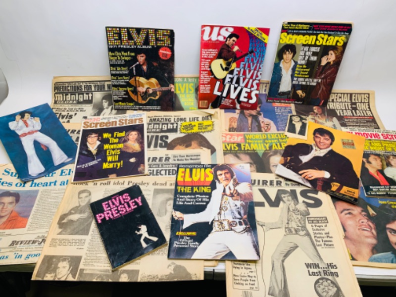 Photo 1 of 278281…vintage Elvis Presley newspapers and magazines- some papers  are worn with age 